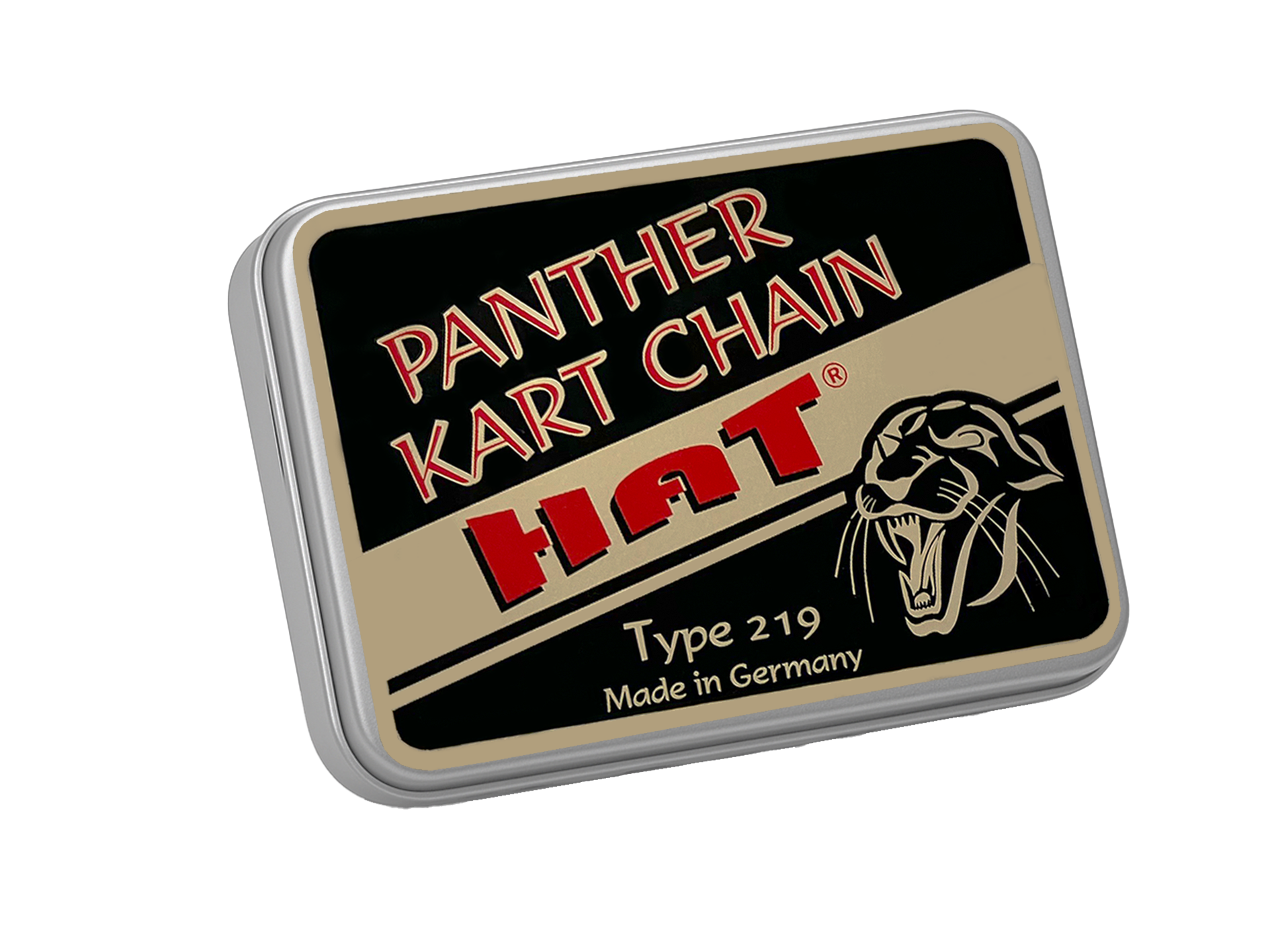 Ansicht der Panther Kart Chain Typ 219 (CLASSIC) Hochleistungs-Kette für den Kartsport.