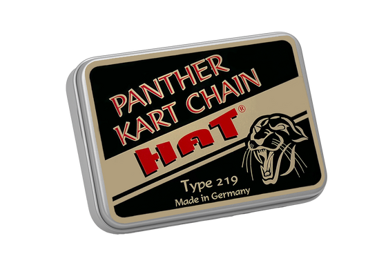 Ansicht der Panther Kart Chain Typ 219 (CLASSIC) Hochleistungs-Kette für den Kartsport.